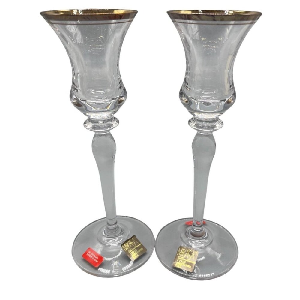 Mikasa set of 2 candle holders marked Austria T2073 Jamestown Gold 7.5" NEW READ